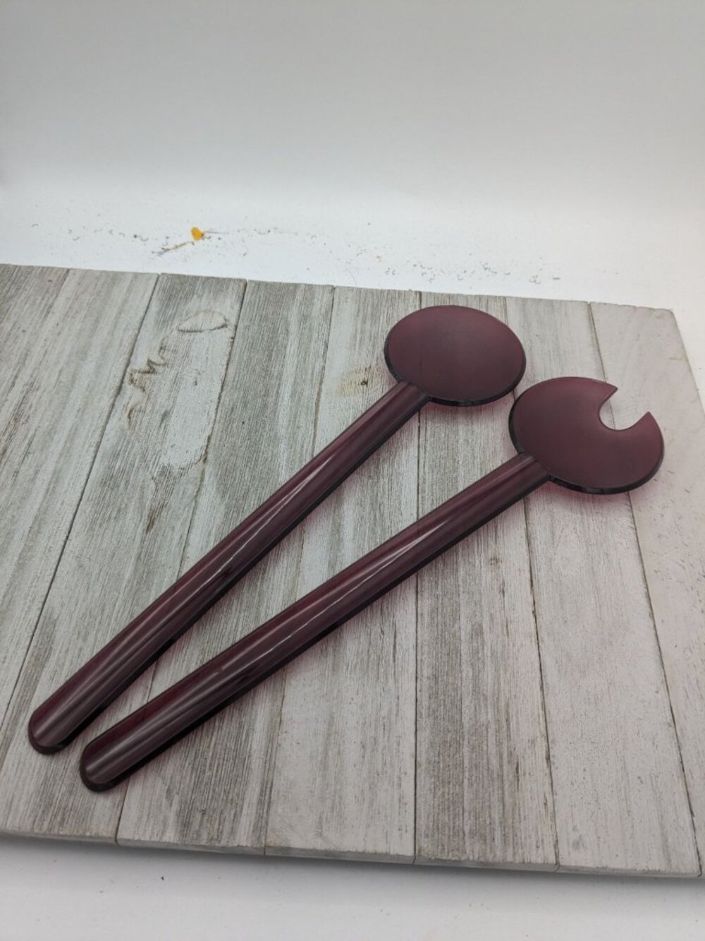 Tupperware Sheerly Elegant Cranberry 2 Salad Spoons Sporks Serving Utensil 12"